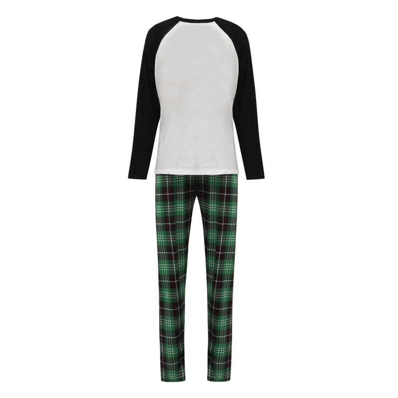 Family Matching Christmas Pajamas Set, Long Sleeve Letter Raglan Tops + Plaid Pants Set Loungewear