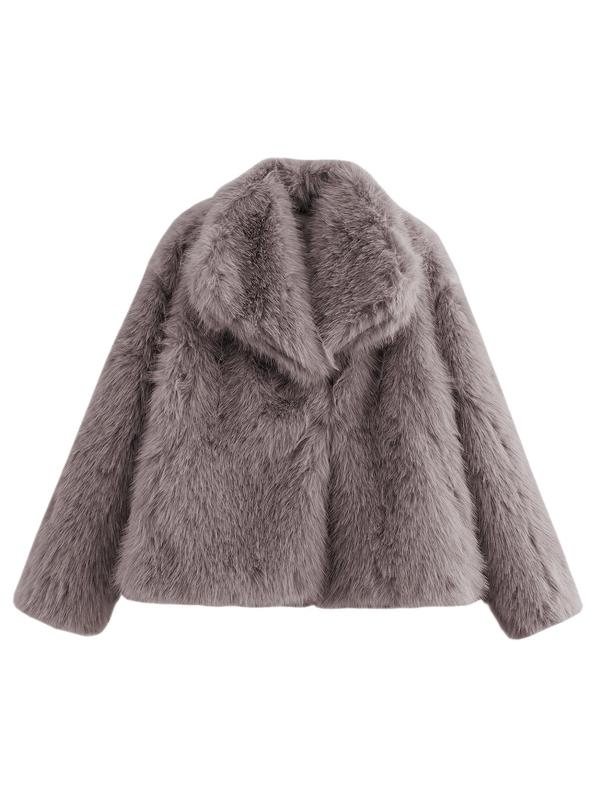 Women's Elegant Solid Color Wide Lapel Snap Closure Fuzzy Thermal Outerwear