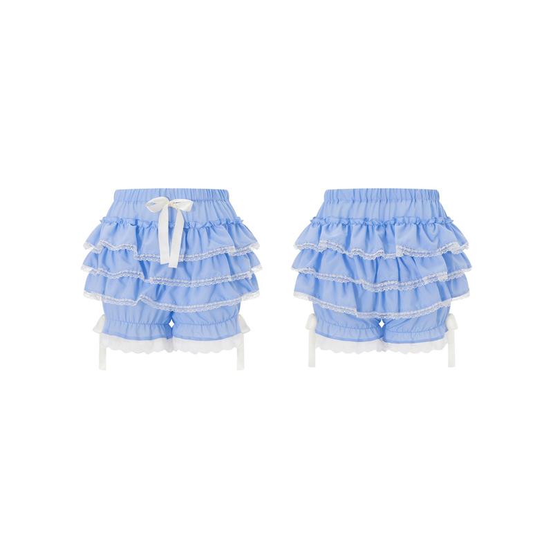 Women Lolita Bloomers Cute Ruffle Lace Trim Pumpkin Pants Sexy Boy Shorts Layered Bottoms Y2k Fairy Sweet Pettipants