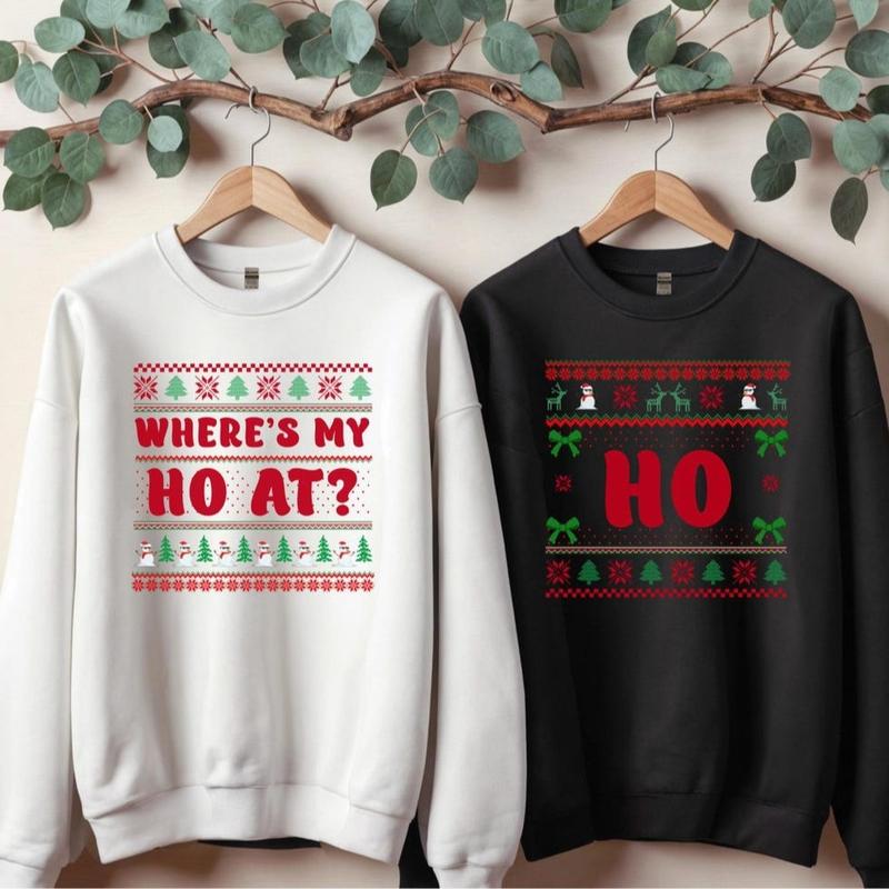 Where's My Ho At Couple's Christmas Sweater, Unisex Funny Couples Ugly Christmas Sweater, Couples Matching Ugly Christmas Sweater, Ho Ugly Sweater