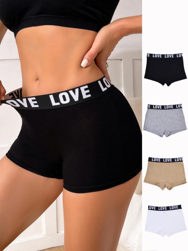 Women's Letter Tape Boyshort Knicker, Soft Breathable Seamless Panty,  Underwear for Women, Summer Clothes, Comfortable Women's Underwear for Daily Wear