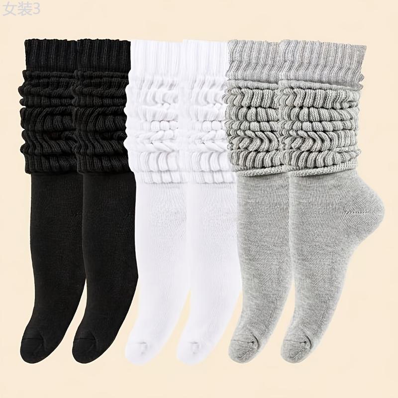 3 Pairs Solid Simple Socks, Soft & Comfy Slouchy Mid-calf Socks, Women's Stockings & Hosiery  Fabric Womenswear  Spandex Comfort