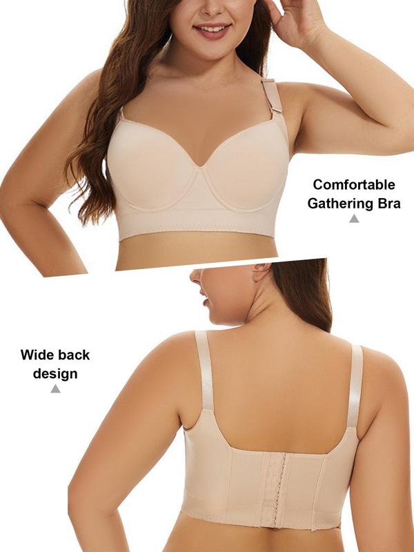 Women's Solid Adjustable Strap Underwire Bra, Casual Comfy Breathable Full Coverage Bra, Women's Lingerie for All Seasons