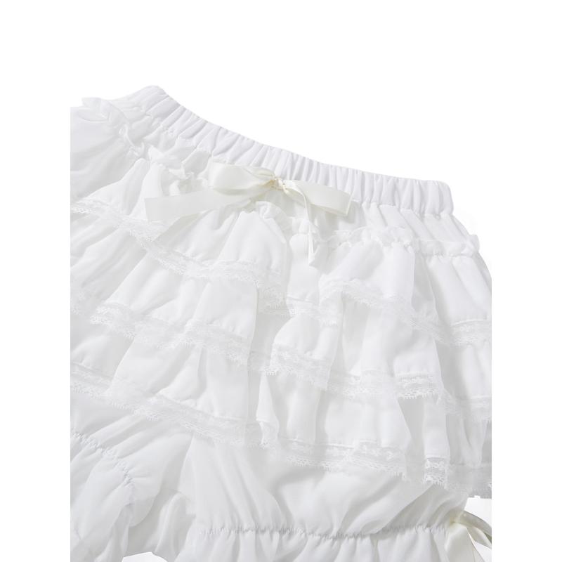 Women Lolita Bloomers Cute Ruffle Lace Trim Pumpkin Pants Sexy Boy Shorts Layered Bottoms Y2k Fairy Sweet Pettipants