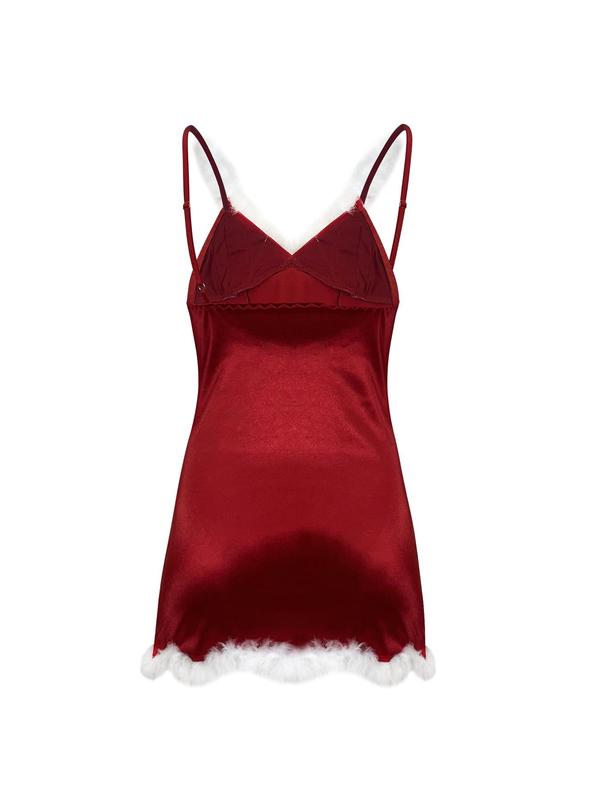 Women's Sexy Santa Claus Costume Set, Cute Bow Decor Lace Up Backless Cami Dress & Headband & Gloves, Women's Lingerie & Underwear for Party Holiday