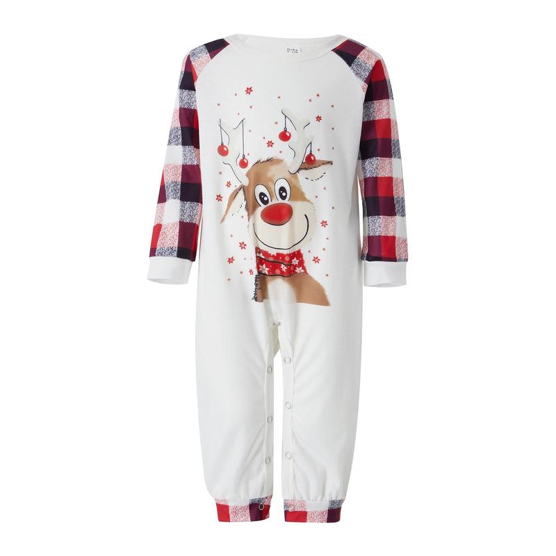 Matching Christmas Pajamas For Family ,Cartoon Elk Plaid Print Holiday Pajamas