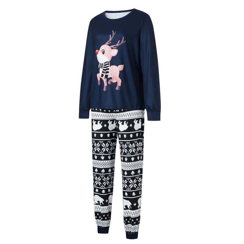 Matching Christmas Pajamas For Family Christmas Elk Print Long Sleeve Tops and Stretch Casual Pants Sleepwear