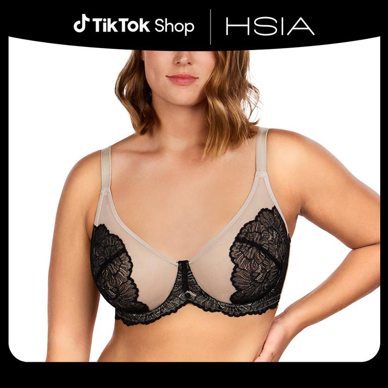 HSIA Blossom Plus Size Soft Lace Full Coverage Women Unlined Underwire Bra Mesh Soft Womenswear