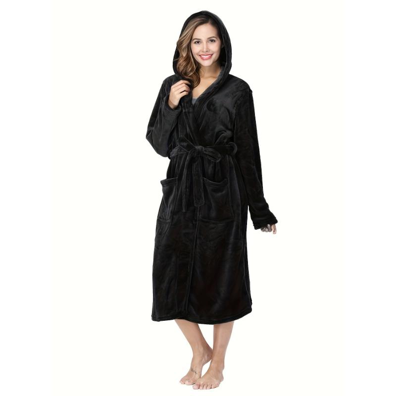 Elegant & Cozy Women's Hooded Robe - Durable Knit, Belt & Pockets, Perfect for Fall Winter Nights