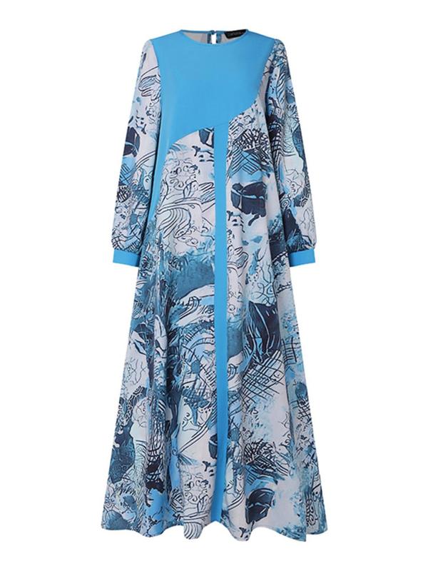 Women's Floral Print Asymmetrical Design Long Sleeve Dress, Elegant Round Neck Long Dress for Party Holiday Wedding Guest, Ladies Clothes for All Seasons