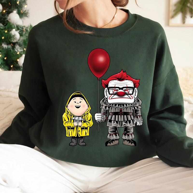 Up Horror Character Pennywise Halloween T-Shirt, Halloween Party Matching Family Shirts Soft Cotton Crewneck Sweatshirt Hoodie T-Shirt for Daily Outfit, Gift For Him, Gift For Her