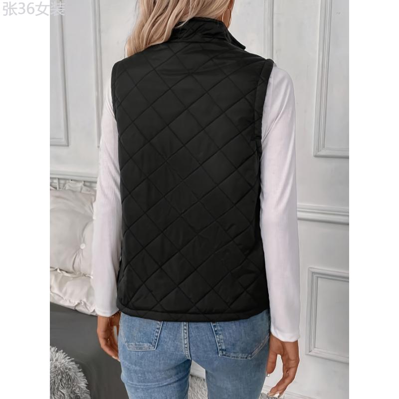 Quilted Solid Zipper Vest - Ultra-Warm, Versatile, Sleeveless Winter Outwear for Women - Perfect for Cold Weather, Outdoor Activities, and Daily Life Collar Fabric