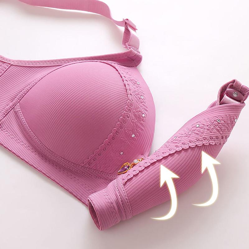 Women Plus Size Full Solid Color Cup Bra Wire-Free with Side Gather