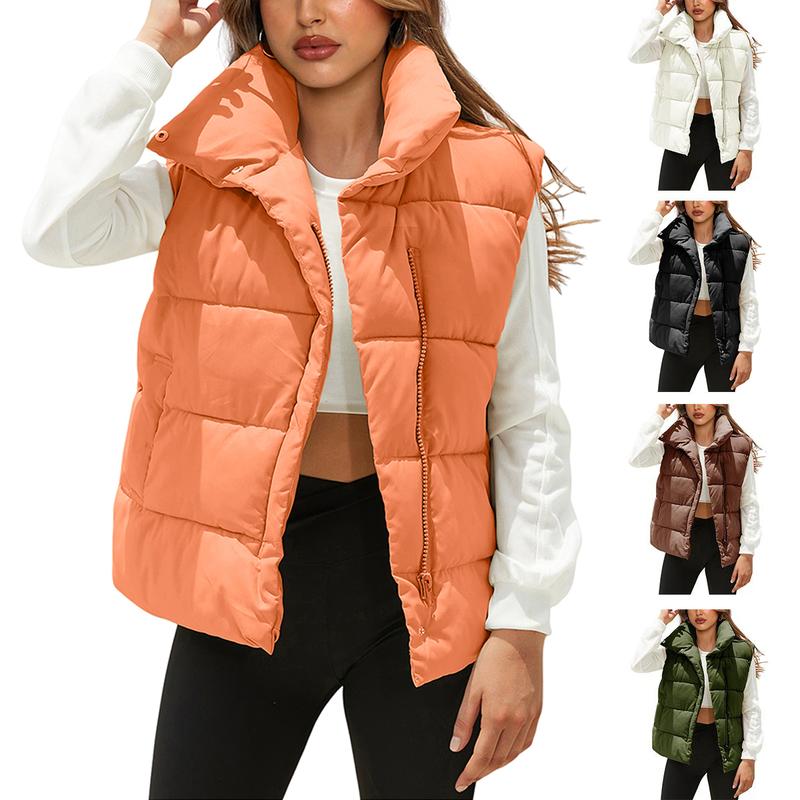 Women's Lightweight Zip Up Puffer Vest Stand Collar Sleeveless Padded Gilet with Pockets