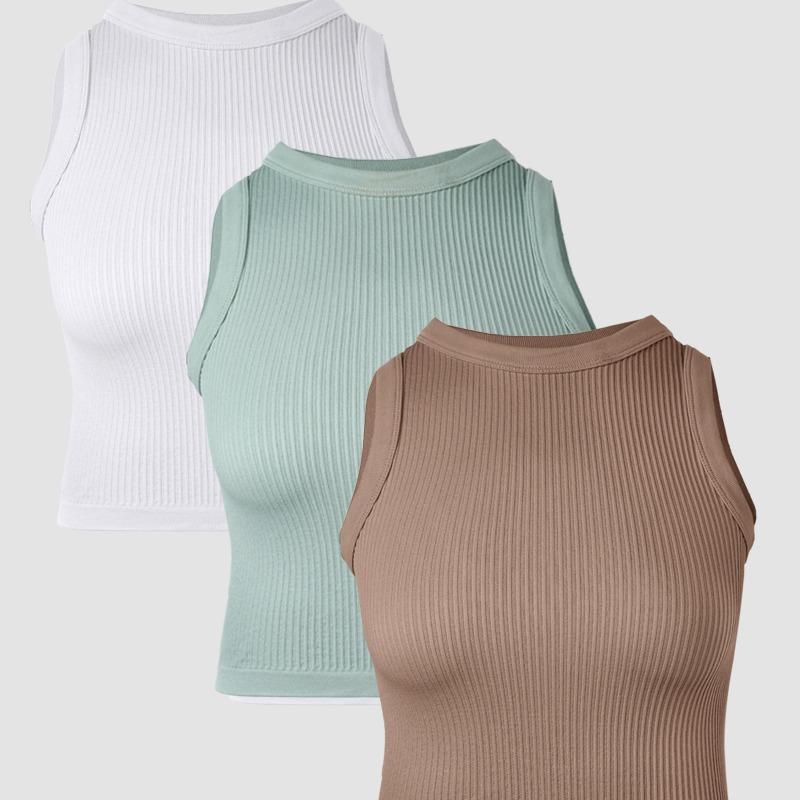 Chicme 3-Piece Crew Neck Seamless Rib-Knit Crop Tank Top top