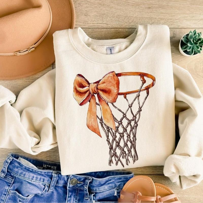 Coquette Bow Basketball Game Day Hop Crewneck Sweatshirt, Basketball Mama, Basketball Mom, Coquette Basketball Game Day Shirt