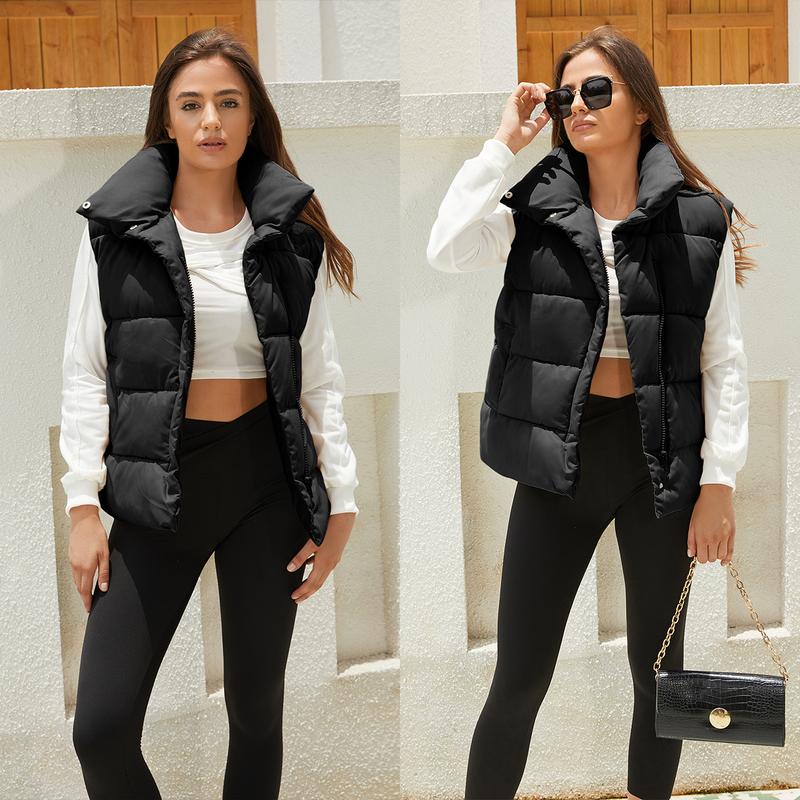 Women's Lightweight Zip Up Puffer Vest Stand Collar Sleeveless Padded Gilet with Pockets