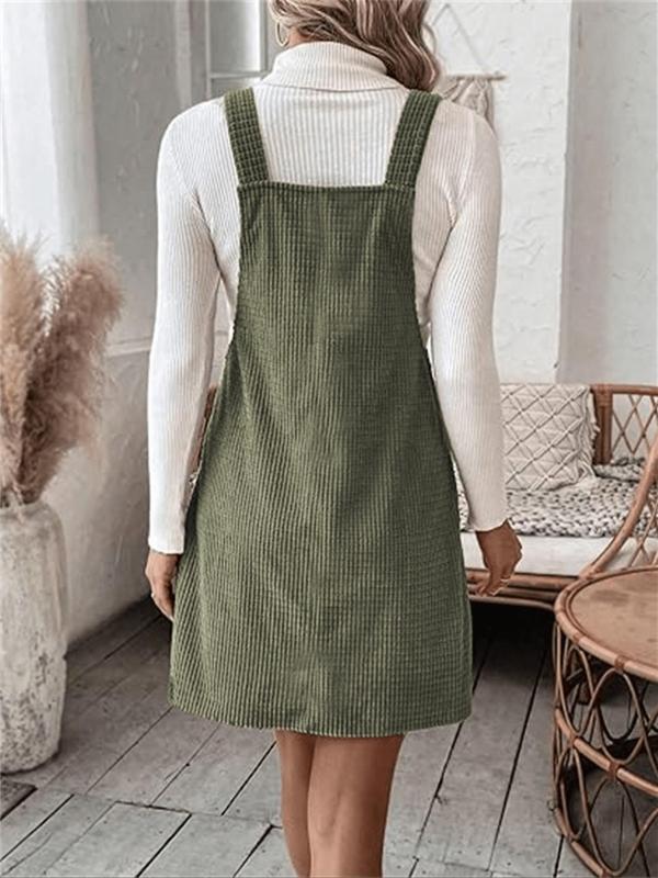 Women's Solid Color Adjustable Strap Pinafore Dress, Casual Pocket Overall Dress for Daily Wear, Ladies Clothes for All Seasons