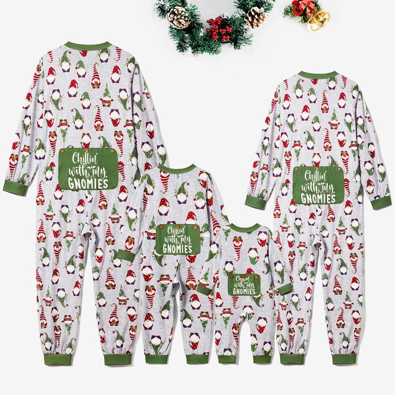 PatPat Christmas Family Matching Gnome All-over Print Long-sleeve Romper Pajamas Sets