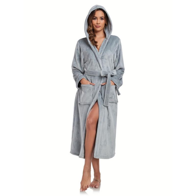 Elegant & Cozy Women's Hooded Robe - Durable Knit, Belt & Pockets, Perfect for Fall Winter Nights