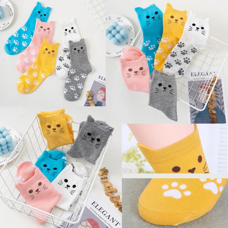 Cat Socks for Women, 3 Pairs Cat Paw Print Socks for Women, Fun Novelty Socks with Cat  Design,Cute  Prints