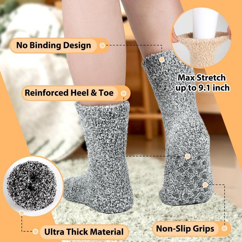 Fuzzy Socks for Women & Men Cozy Fluffy Soft Socks with Grips Non Slip  Crew Socks Warm Winter Slipper Socks 4 Pairs