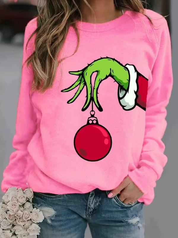 Women's Cartoon Christmas & Letter Print Drop Shoulder Sweatshirt,Casual Long Sleeve Round Neck Pullover for Daily Wear, Ladies Clothes for All Seasons