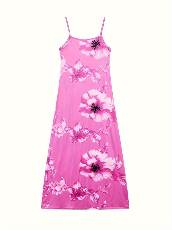 Women's Floral Print Cami Dress, Fashion Casual Sleeveless Spaghetti Strap Maxi Dress for Summer, Women's Clothing for Beach Holiday