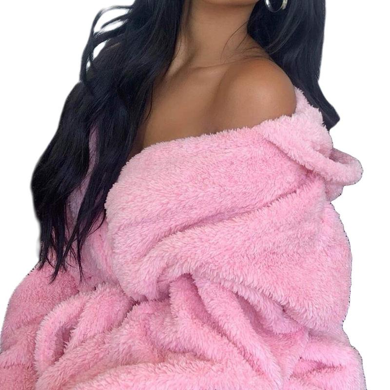 Women Bathrobe Nightgown Thick Warm Robe Pink Cute Adults Animal Flannel Bath Robe Sleepwear Winter Unisex Plush Pajamas