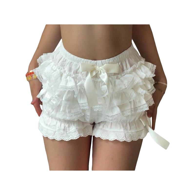 Women Lolita Bloomers Cute Ruffle Lace Trim Pumpkin Pants Sexy Boy Shorts Layered Bottoms Y2k Fairy Sweet Pettipants