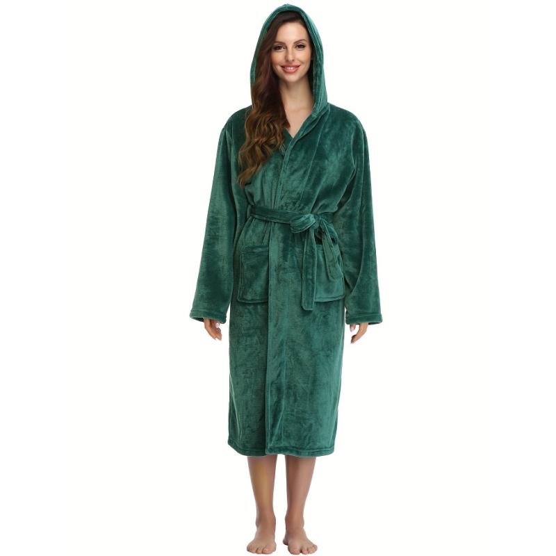 Elegant & Cozy Women's Hooded Robe - Durable Knit, Belt & Pockets, Perfect for Fall Winter Nights