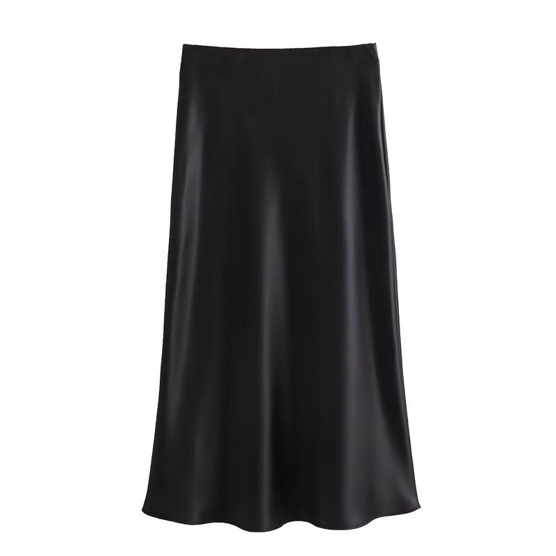 Willshela Women Satin Pleated Midi Skirt - Elastic Waist - Bottom Chic Elegant Minimalist  long skirt slip skirt coffee run to days Fashion Vintage