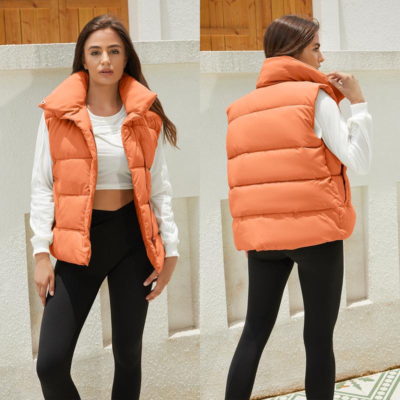 Women's Lightweight Zip Up Puffer Vest Stand Collar Sleeveless Padded Gilet with Pockets