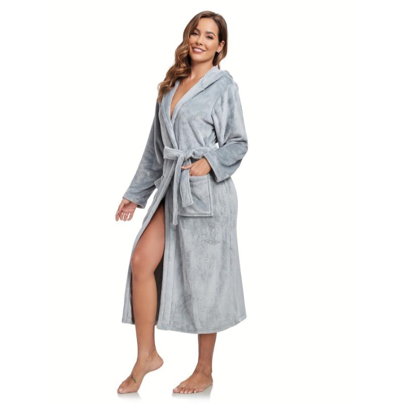 Elegant & Cozy Women's Hooded Robe - Durable Knit, Belt & Pockets, Perfect for Fall Winter Nights