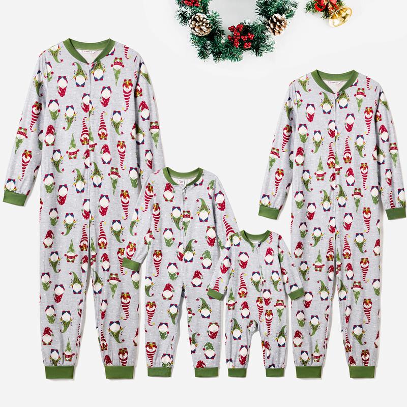 PatPat Christmas Family Matching Gnome All-over Print Long-sleeve Romper Pajamas Sets