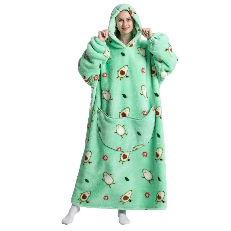 Summer Air-conditioned Room Comfortable Hoodie Nightgown with Big Pocket, Back to School SuppliesCute Alpaca & Penguin Print Hoodie Blanket Oversized Wearable loungewear