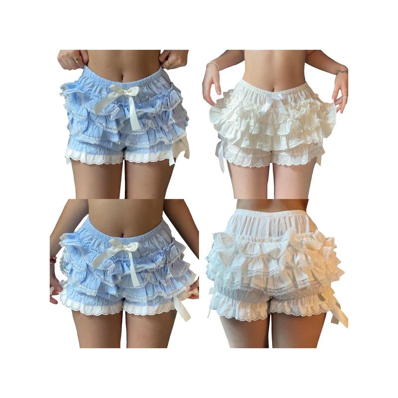 Women Lolita Bloomers Cute Ruffle Lace Trim Pumpkin Pants Sexy Boy Shorts Layered Bottoms Y2k Fairy Sweet Pettipants