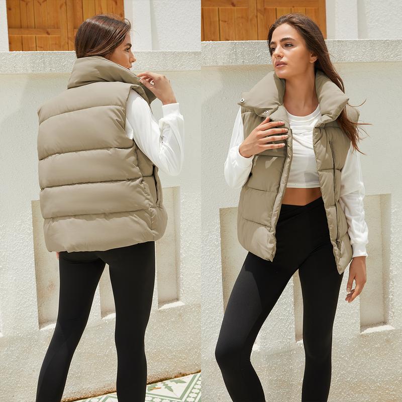 Women's Lightweight Zip Up Puffer Vest Stand Collar Sleeveless Padded Gilet with Pockets