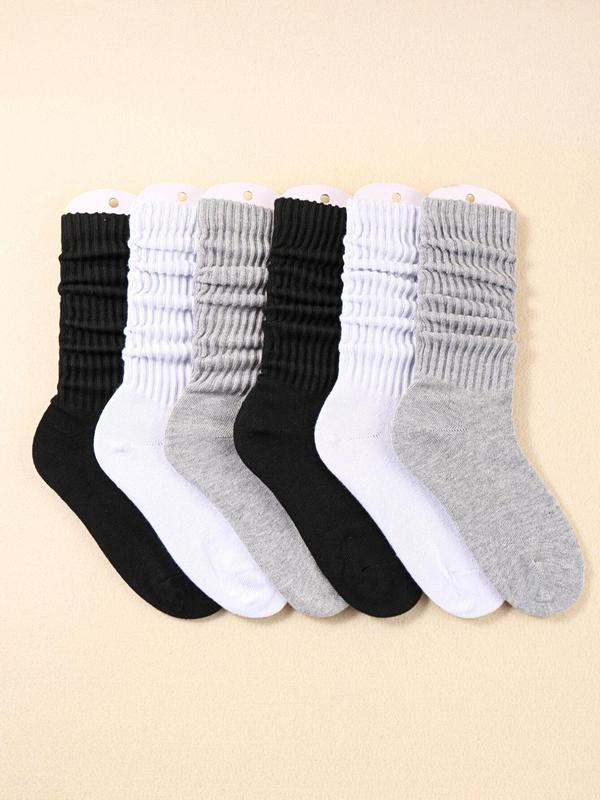 Women's Solid Slouch Crew Socks, Casual Comfortable Breathable Baggy Socks for Daily Wear, Fall Socks, 6 Pairs Multipack Knit Socks for All Seasons