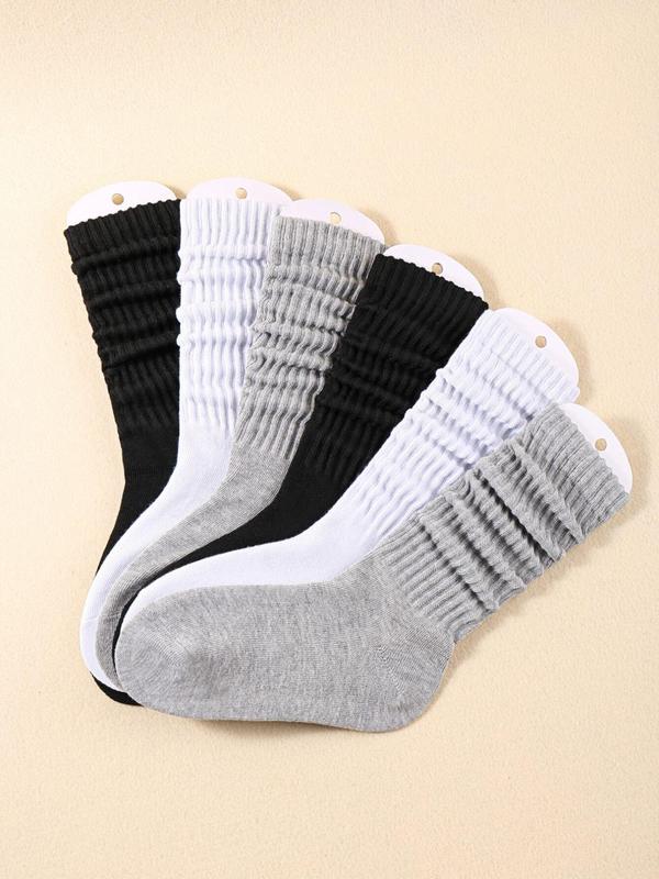 Women's Solid Slouch Crew Socks, Casual Comfortable Breathable Baggy Socks for Daily Wear, Fall Socks, 6 Pairs Multipack Knit Socks for All Seasons