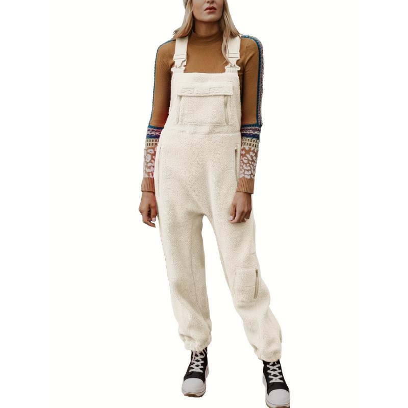 Winter Warm Fleece Women's Loose Casual Overalls Jumpsuits With Pockets Fabric Polyester Comfort Basic Minimalist