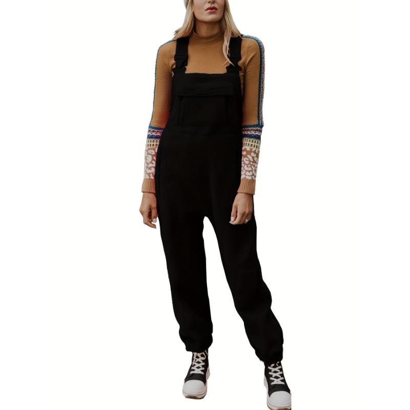 Winter Warm Fleece Women's Loose Casual Overalls Jumpsuits With Pockets Fabric Polyester Comfort Basic Minimalist