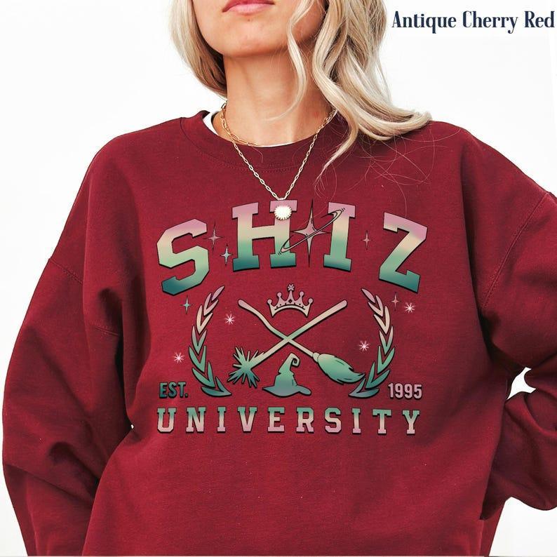 Shiz University Crewneck Witch Pink and Green Shirt, Wicked Glitter Colorful Shirt, Wicked A New Musical Sweatshirt Defy Gravity Hoodie