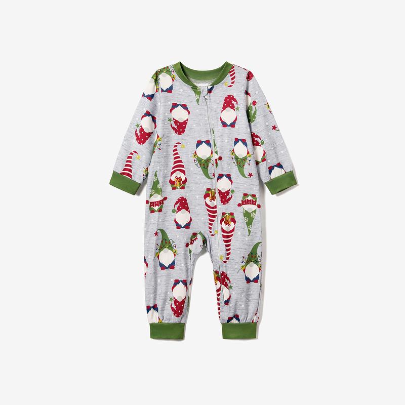 PatPat Christmas Family Matching Gnome All-over Print Long-sleeve Romper Pajamas Sets