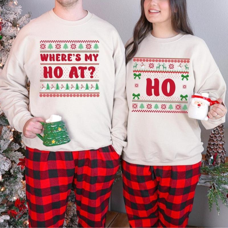 Where's My Ho At Couple's Christmas Sweater, Unisex Funny Couples Ugly Christmas Sweater, Couples Matching Ugly Christmas Sweater, Ho Ugly Sweater