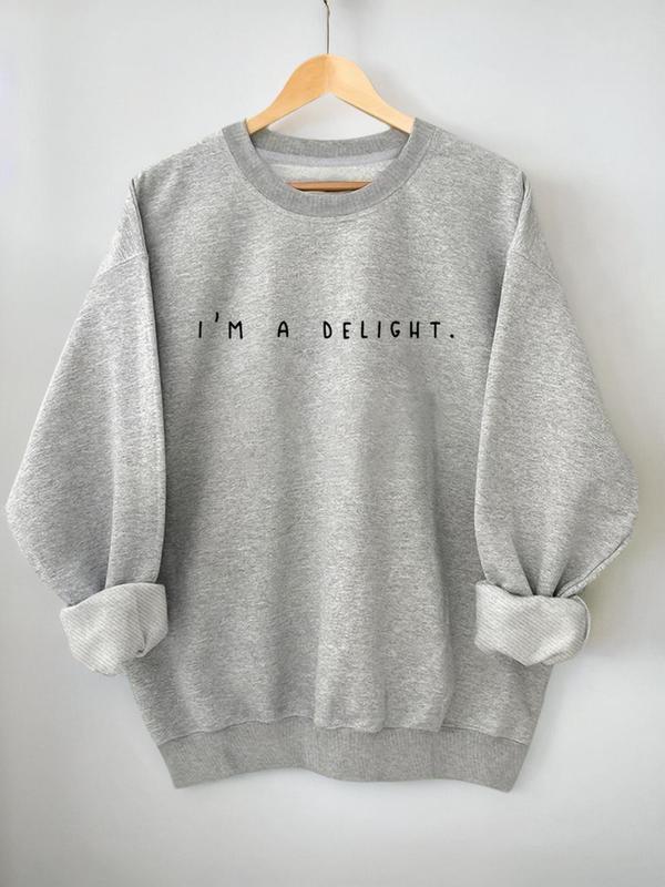 Women's Slogan Print Drop Shoulder Sweatshirt, Comfort Casual Long Sleeve Crewneck Sweatshirt Pullover Top for Lady Fall, Womenswear Top, Women Fall Clothing