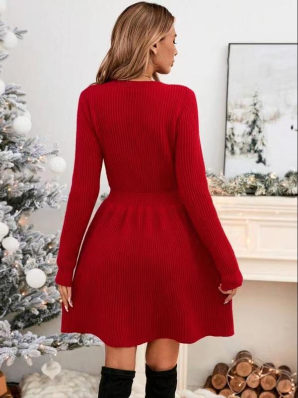 Women's Plain Round Neck Sweater Dress, Casual Long Sleeve A Line Dress for Fall & Winter, Women's Knitwear for Daily Wear