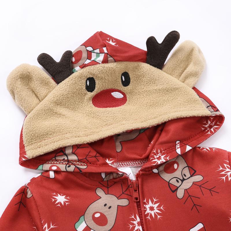 Christmas Family Matching Jumpsuit Pajamas,  Mom Dad Kids Deer Hoodie Romper Womenswear Baby