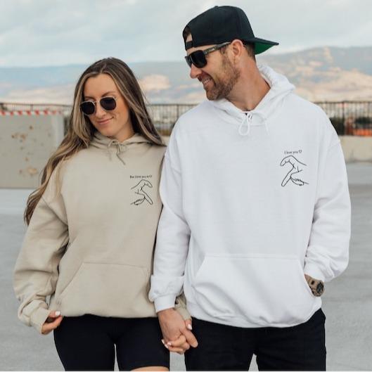 But I Love You So, I Love You, Couple Valentine Hoodie, Hand Heart, couple portrait, Couple Hoodie, Valentines Day, Valentines Day gift, Couple Gifts Cotton Womenswear Cotton Womenswear