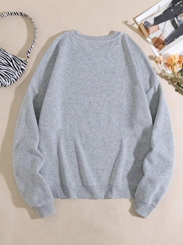 Women's Bowknot Print Crew Neck Sweatshirt, Casual Long Sleeve Pullover for Fall & Winter, Women's Clothes for Daily Wear